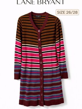 Lane Bryant Striped Ribbed Button-Front Sweater - Multi-Color